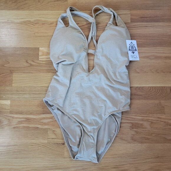 Becca By Rebecca Women's Gold Removeable Cups One Piece Swimsuit Sz Medium - Picture 4 of 7